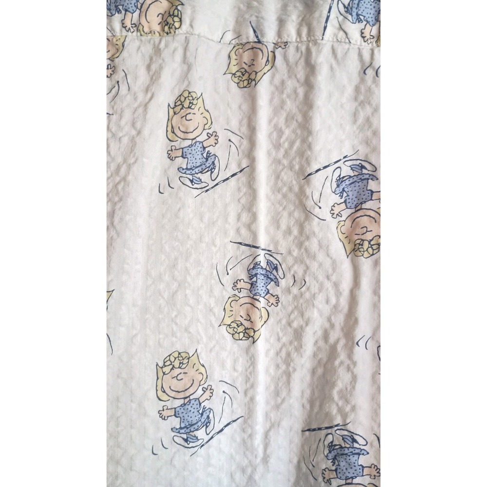 Aerie Peanuts Sally Brown Lounge Button-Up Shirt White Seersucker Sz L Oversized - Picture 4 of 9